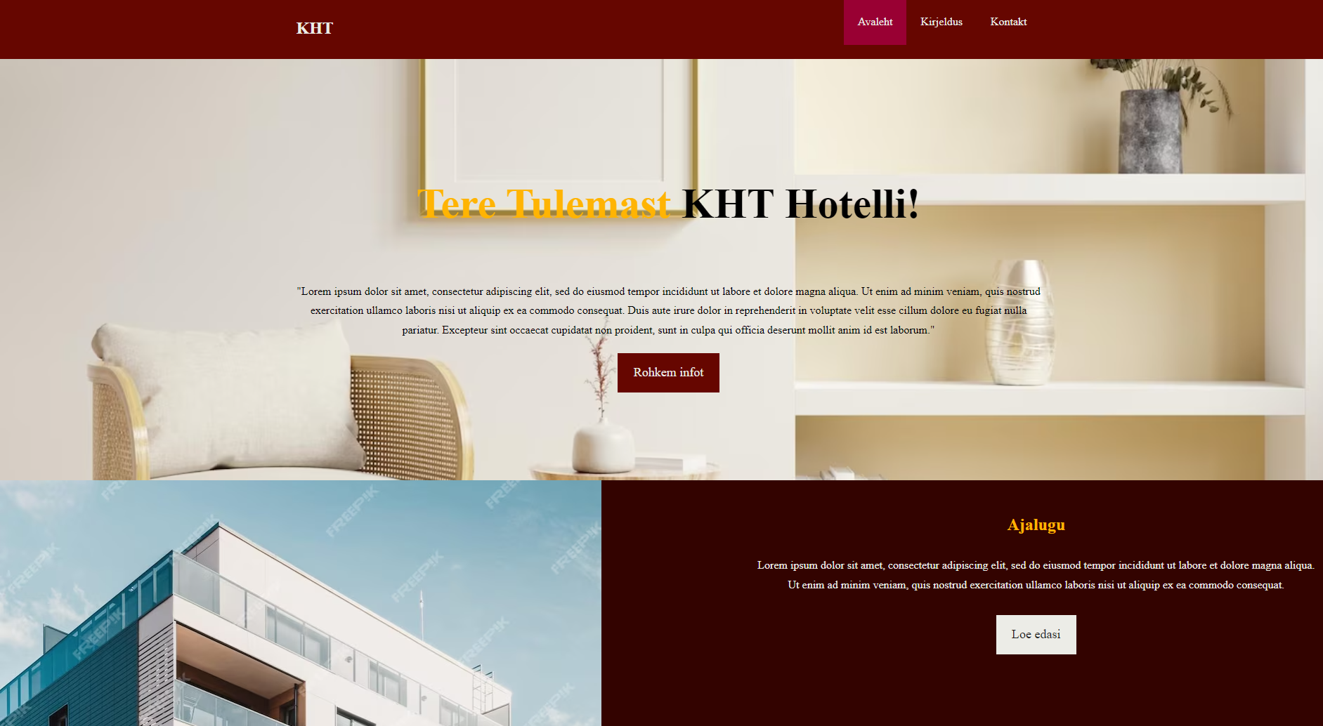 screenshot of a hotel webpage